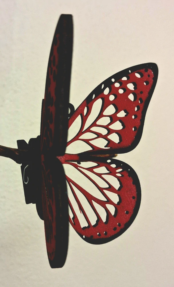 Designový dřevěný motýl Airbrush - MINI černý lem tmavě růžová - varianta 6