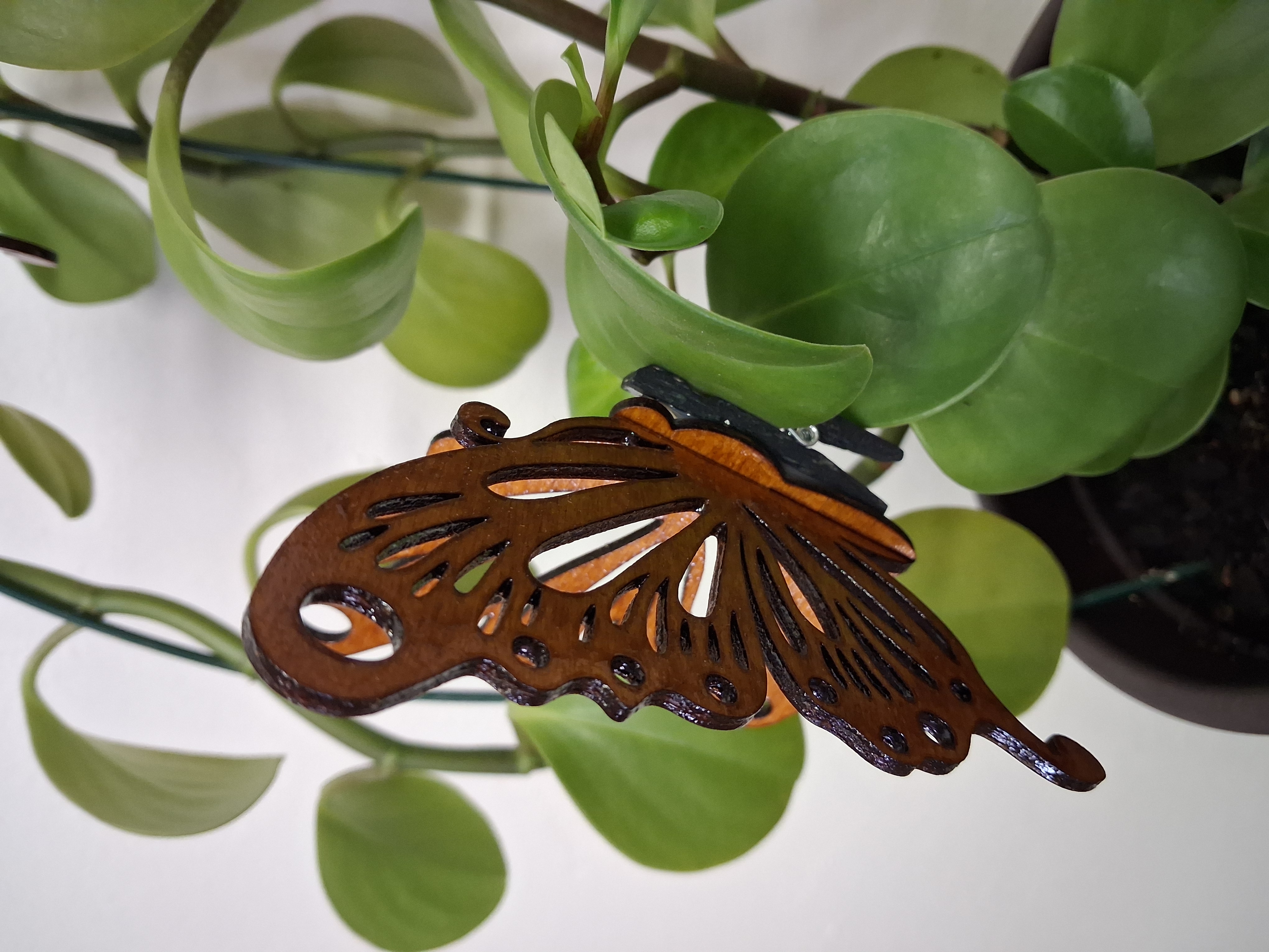 Designový dřevěný motýl – Rubínový šelak (Luxusní ruční práce) varianta 1