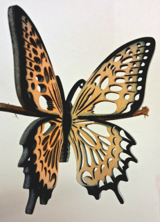 Designový dřevěný motýl Airbrush - mini- černý lem metalická broskvová