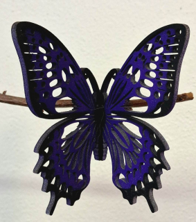 Designový dřevěný motýl Airbrush - MINI černý lem fialová - varianta 5