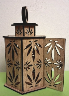 Dřevěná lucerna marihuana na LED čajovou svíčku